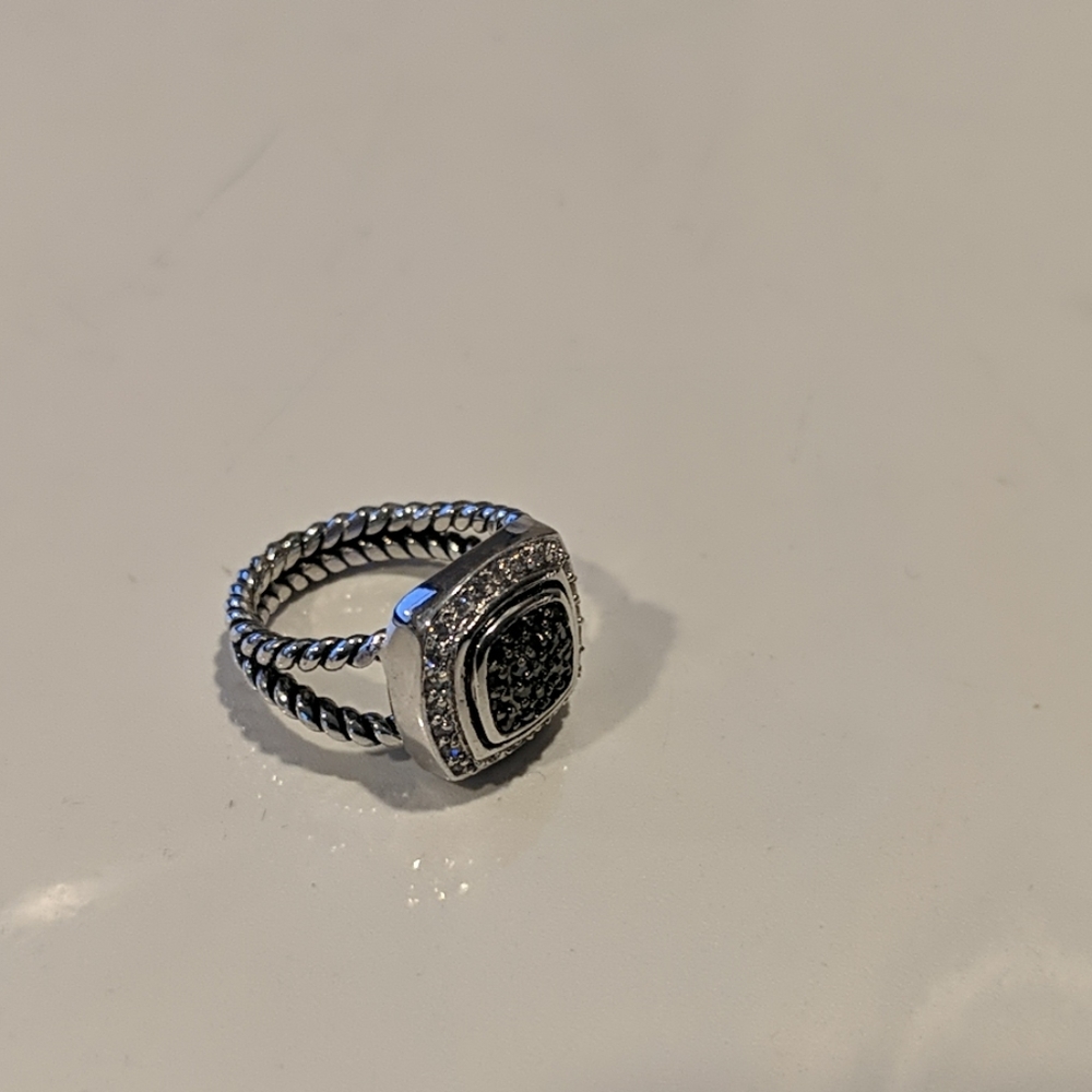 Sterling Silver Black CZ Cable Ring - Picture 5 of 6